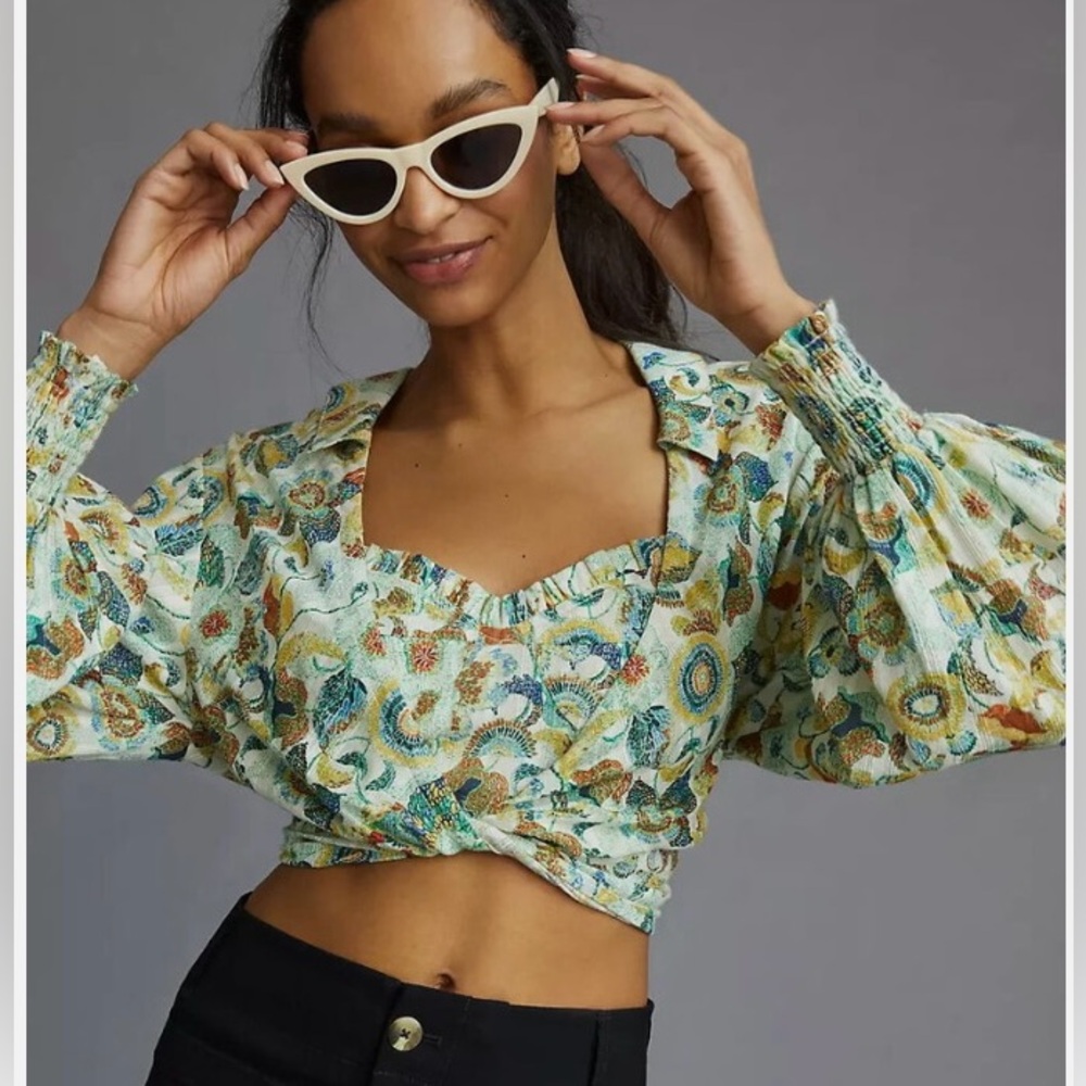 Anthropologie Let Me Be 2-Piece Top Set –Boho Cropped Blouse + Matching cami